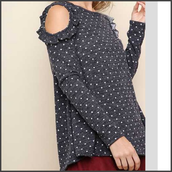 Polka Dot Open Shoulder Top - Picture 2 of 2